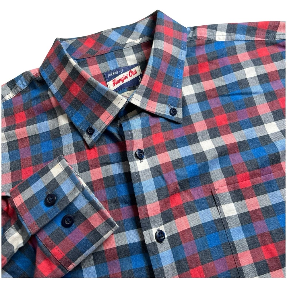 Johnnie-O Mens XL Multicolored Plaid Cotton Stretch Long Sleeve Button Up‎ Shirt